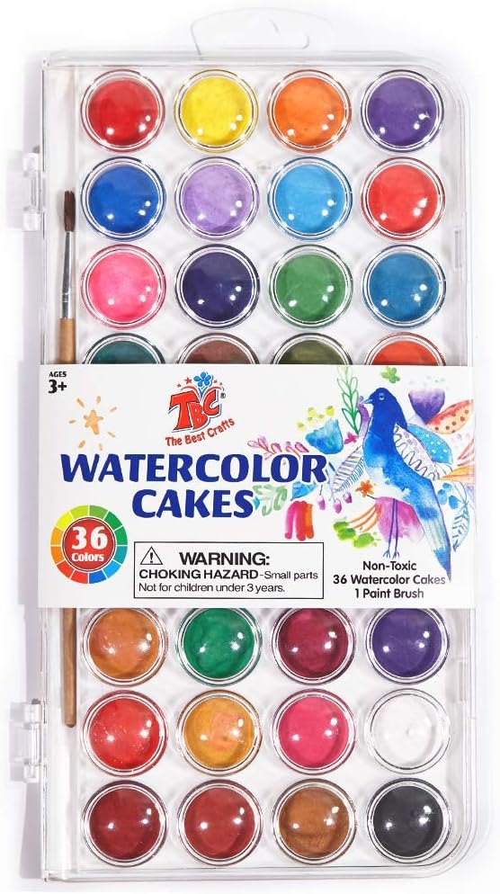 TBC The Best Crafts 36 Colors Watercolor Paint Set, Portable Travel Watercolor Pan Set with Paint Brush, Student Quality Watercolor Cake for Kids product image